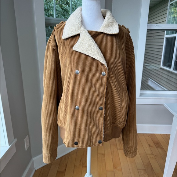 BP Carmel Tan Corduroy Ivory Sherpa Lining Bomber Jacket Size XXL - Picture 2 of 10